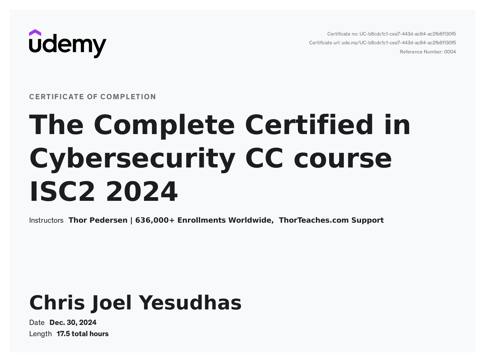 Cybersecurity CC Course ISC 2024