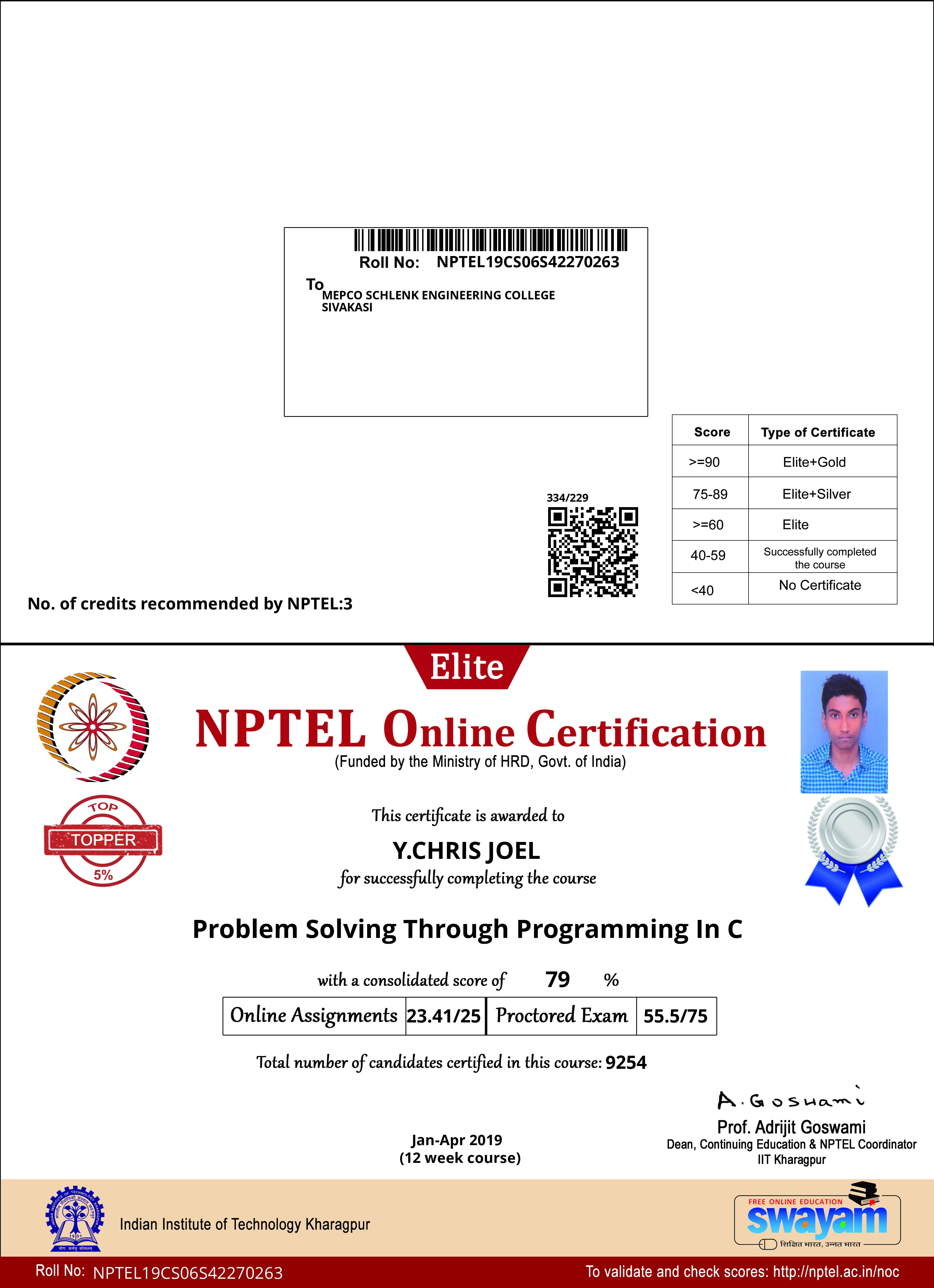 Problem Solving through Programming in C - IIT Madras - TOP 5% National Level